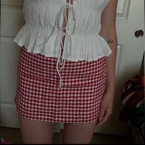 Abercrombie & fitch red gingham linen mini skirt size small